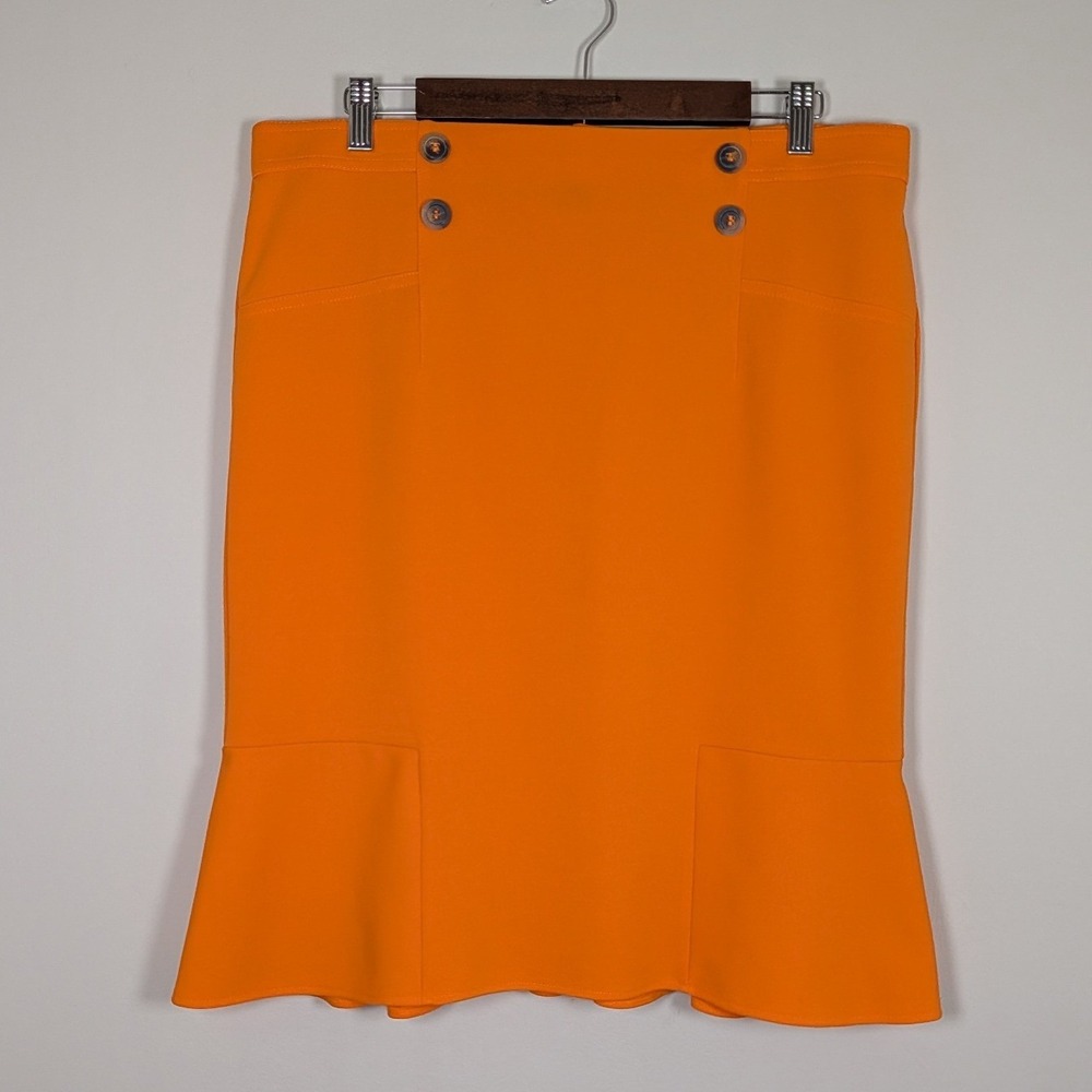 NYCC Orange Sailor Button Flounce Ruffle Hem Pencil Skirt Large